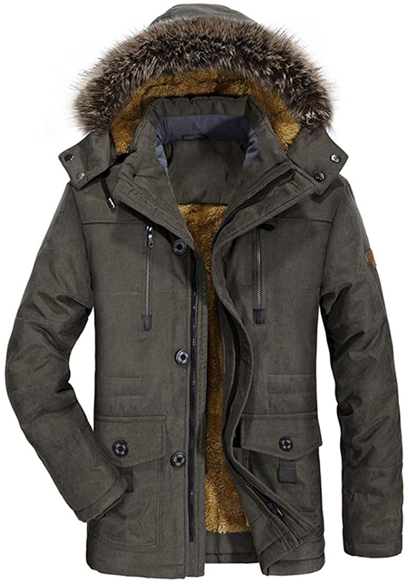 Mens Winter Down Coat,Fashion Plush Hooded Long Jacket Patchwork Thicken Zipper Overcoat 