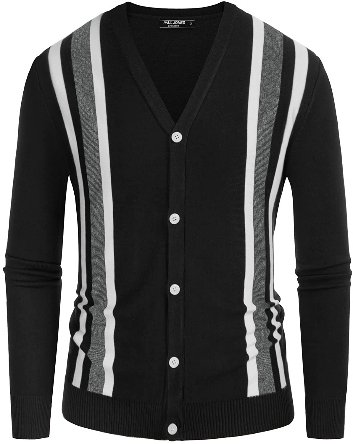 PJ PAUL JONES Mens Vintage Stripes Cardigan Sweater Button Down V-Neck Knitwear 