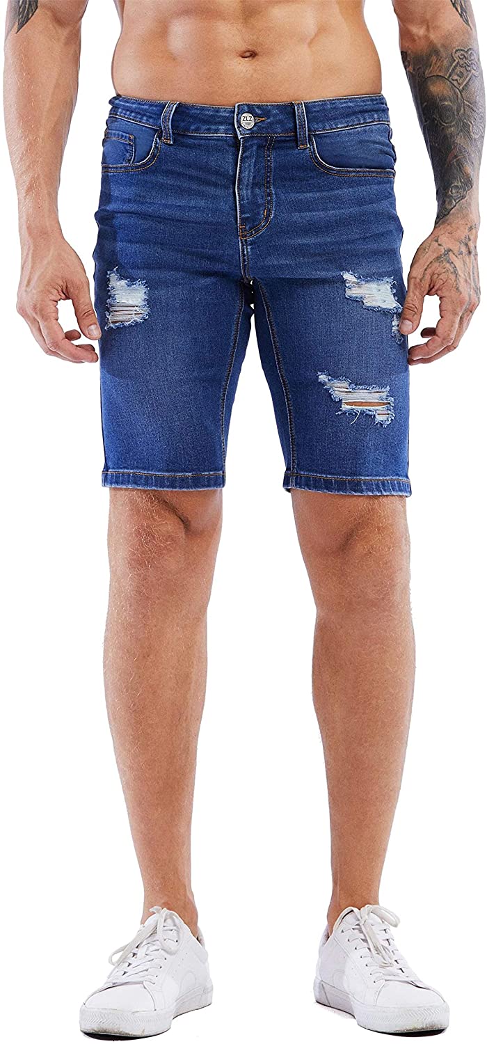 ZLZ Men's Slim Ripped Jean Short