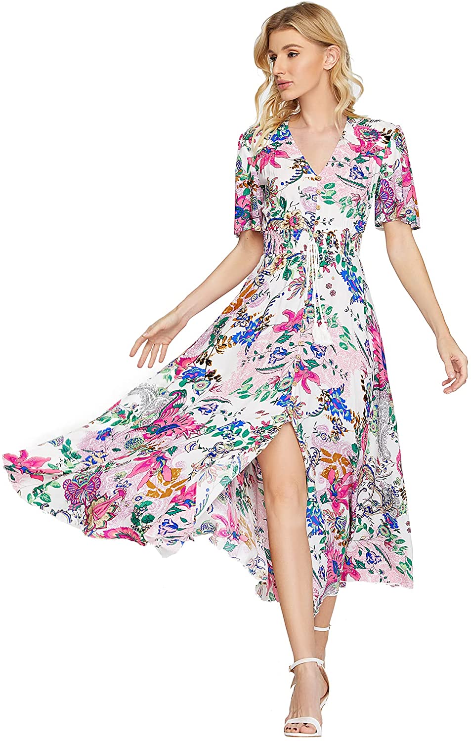 Milumia Women Button Up Floral Print Party Split Flowy Maxi Dress Ebay 7160