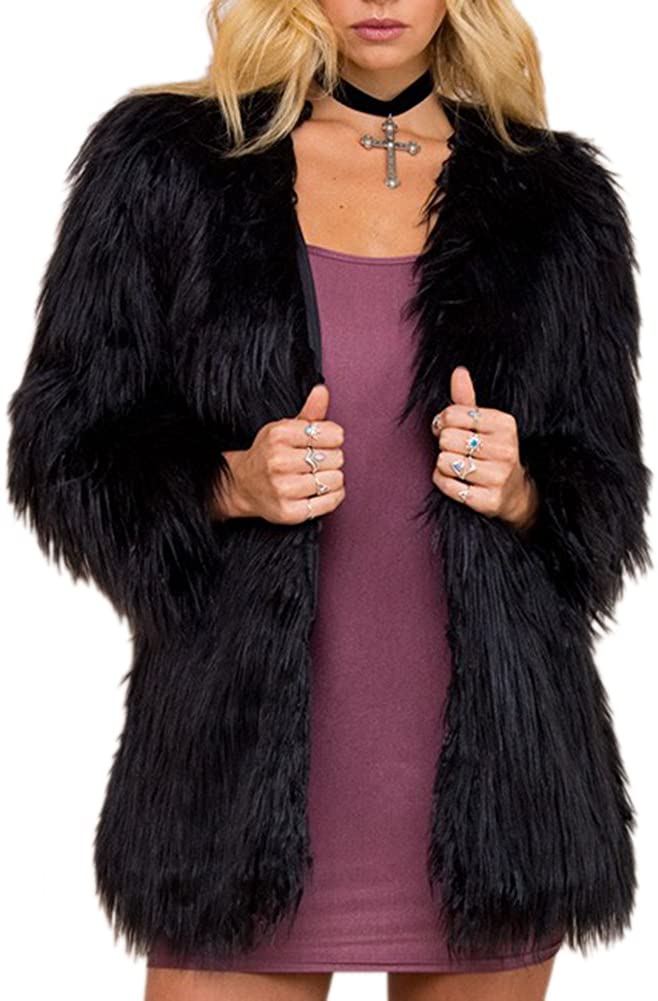 Simplee Apparel Womens Long Sleeve Fluffy Faux Fur Warm Coat