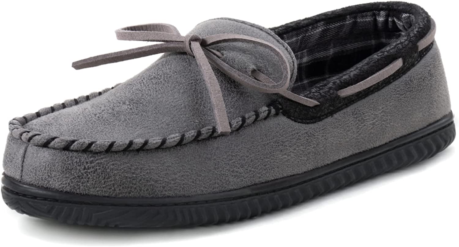 ULTRAIDEAS Men's Cozy Moccasin Slippers with Memory Foam and Indoor/Outdoor Rubber Sole 