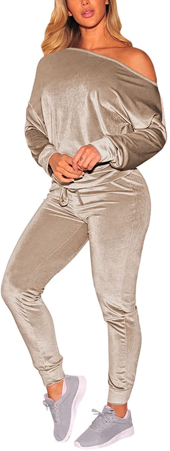 Fixmatti Womens 2 Piece Outfit off Shoulder Sweatsuit Matching Sweatpants Set Tracksuit 