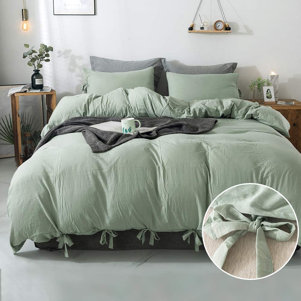 annadaif Green Duvet Cover Queen(90x90 Inch)，3 Pieces Soft Washed Cotton Bowknot  eBay