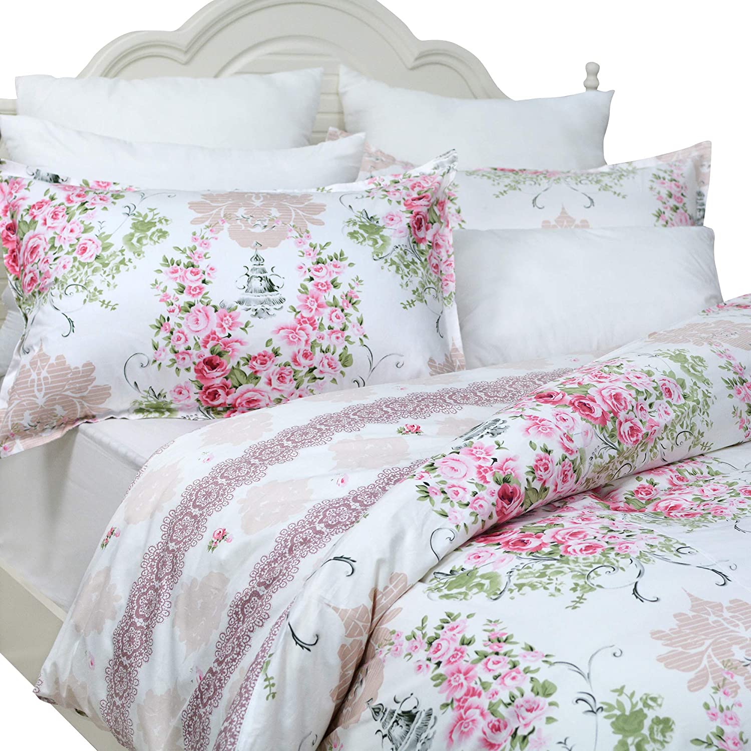 Amazon Com Fadfay Rose Floral Duvet Cover Set Pink Grid Cotton Girls My Xxx Hot Girl