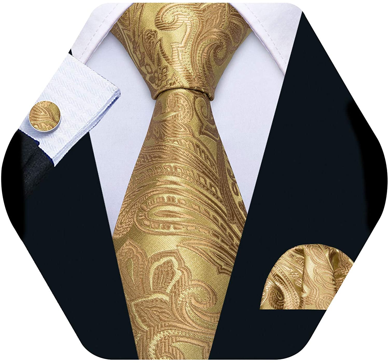 Barry.Wang Designer Mens Ties and Pocket Square Cufflinks Silk Necktie Set Paisley
