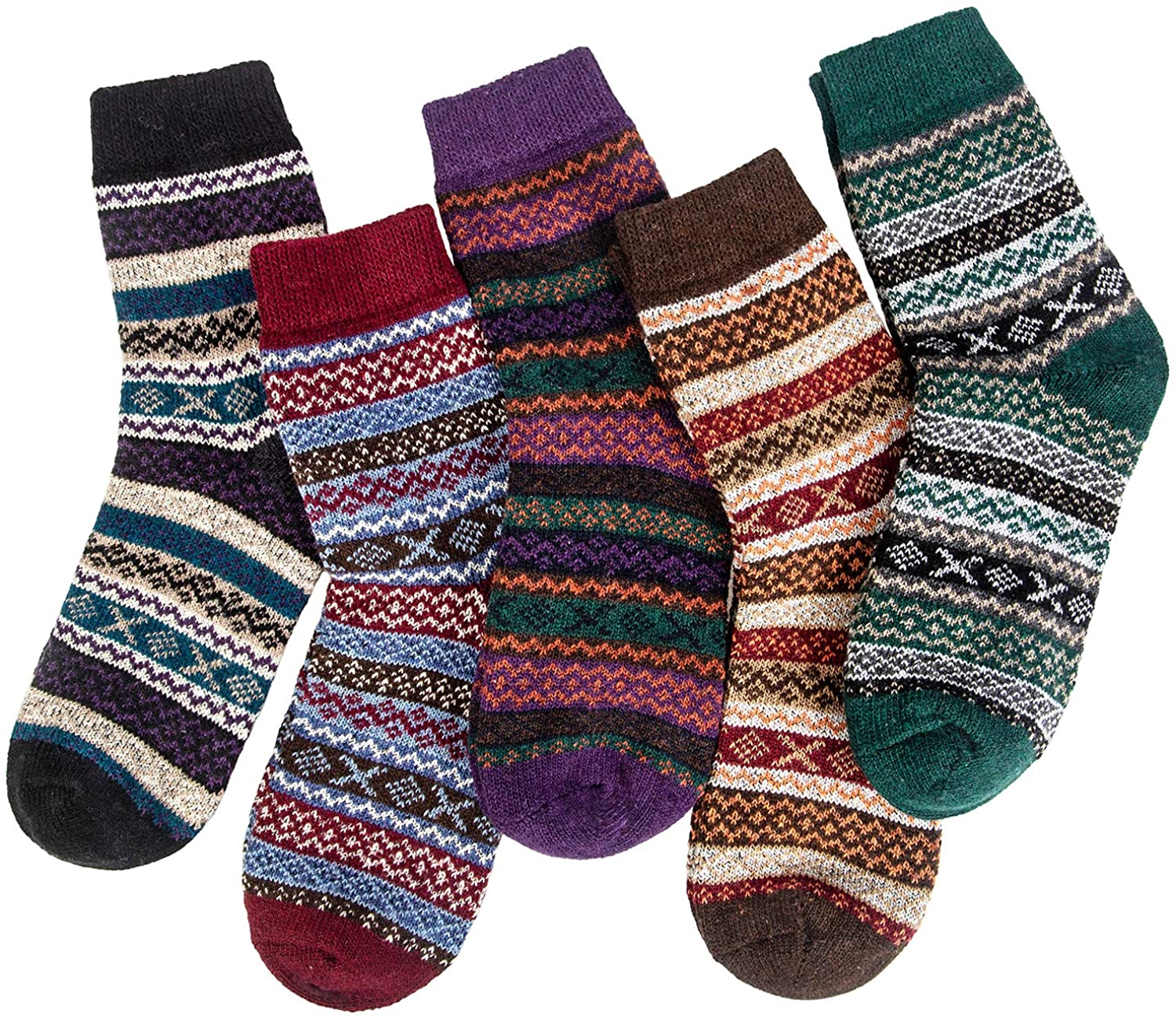 Pack of 5 Womens Winter Socks Warm Thick Knit Wool Soft Vintage