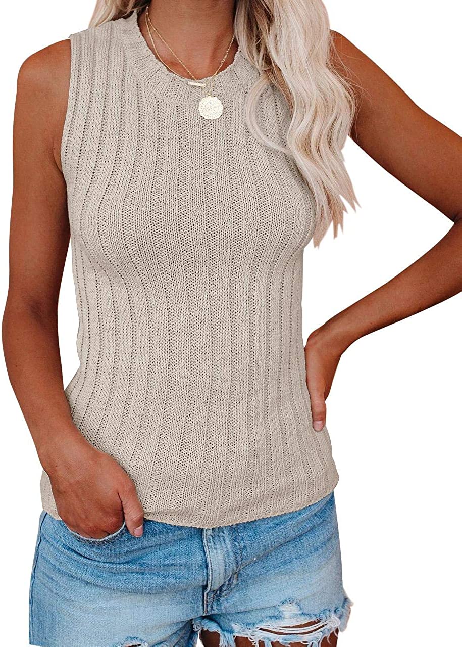 Zbyclub Women's Sleeveless Sweater High Neck Ribbed Tank Tops Summer Tops Slim Fit Sweater Vest
