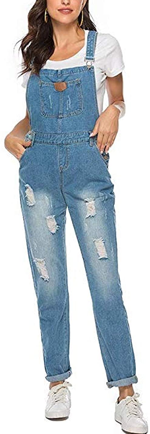 Yeokou Women's Casual Denim Bib Cropped Overalls Pant Jeans Jumpsuits