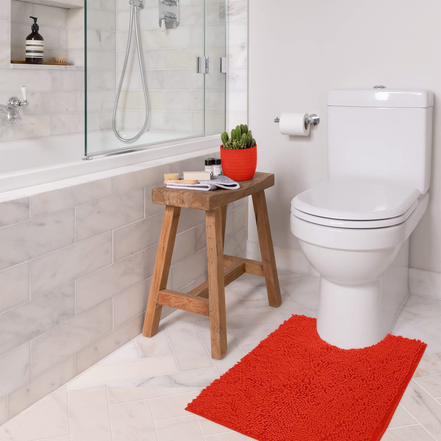 LUXURUX Red Bathroom Rugs Set-Extra-Soft Plush Bath mat Shower Bathroom  Rugs,1'' Chenille Microfiber Material, Super Absorbent (Rectangular Set,  Red)