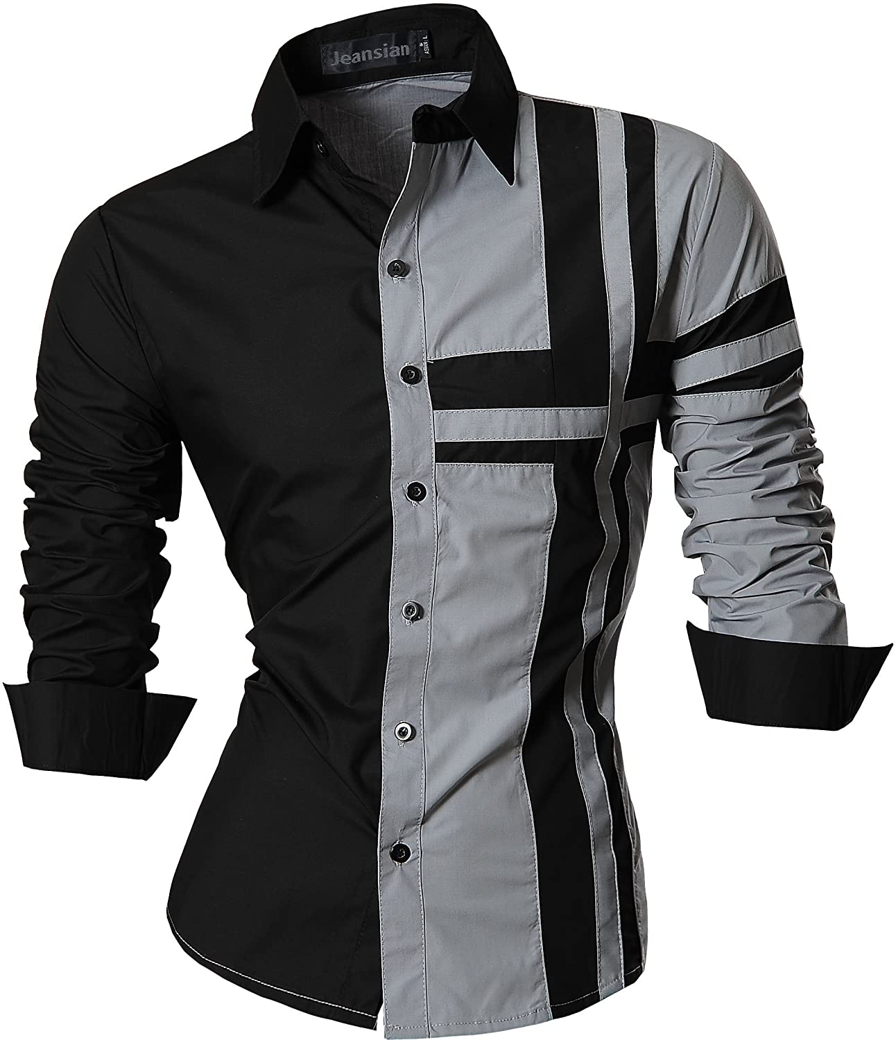 jeansian Men's Slim Fit Long Sleeves Casual Button Down Dress