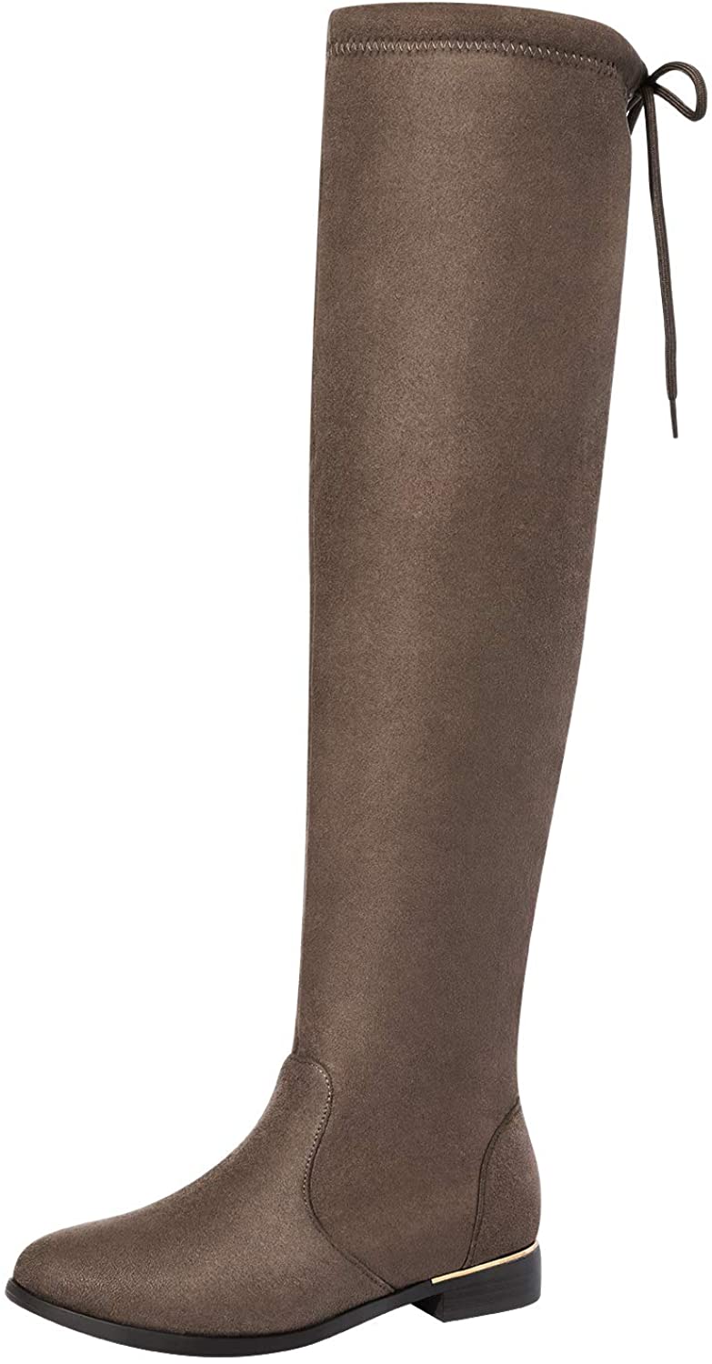 DREAM PAIRS Womens Low Heel Thigh High Over The Knee Flat Boots 