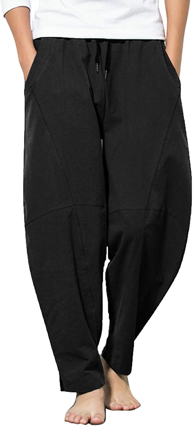 COOFANDY Men's Casual Cotton Linen Pants Patchwork Elastic Baggy Capri  Trousers Black : : Clothing, Shoes & Accessories