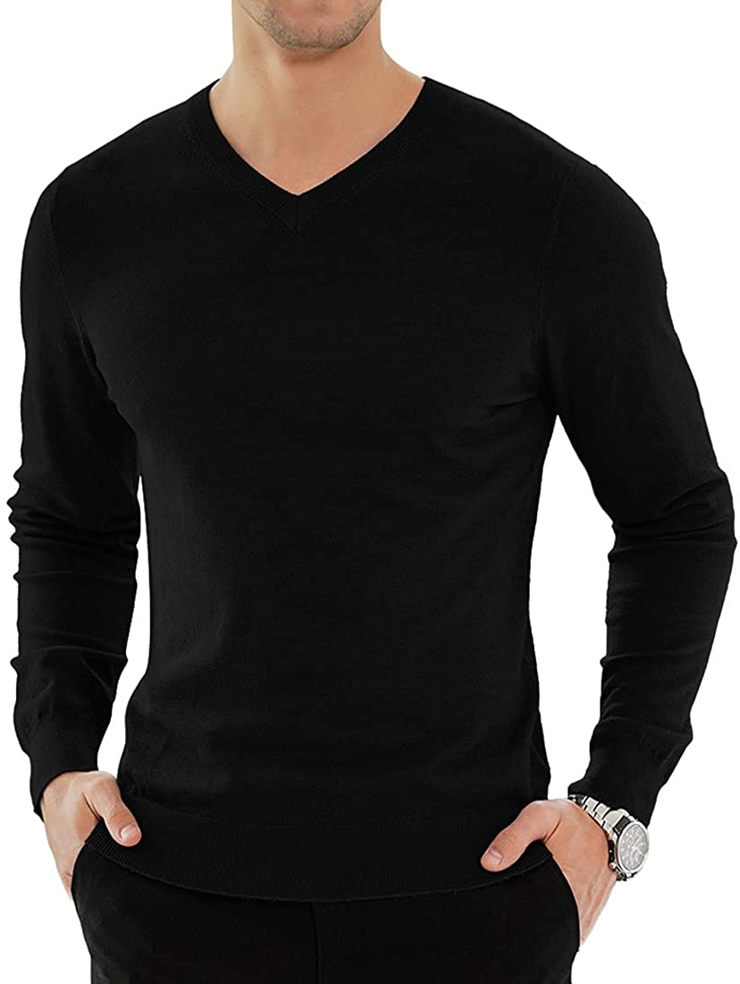 YTD Men's Casual Slim Fit V-Neck Pullover Long Sleeve Knitted Pullover ...