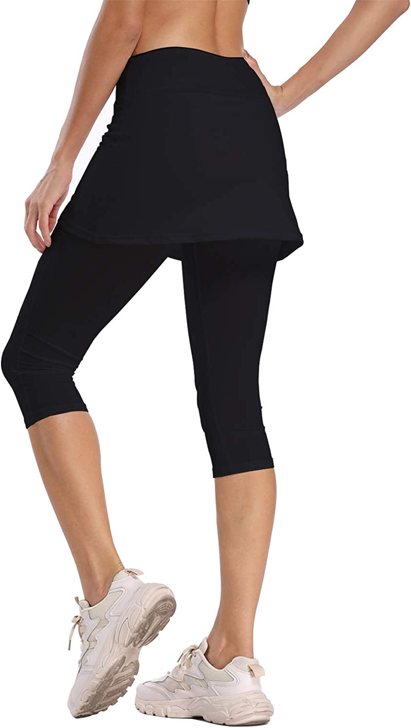 Ibeauti Womens UPF 50+ Yoga Skirted Capri Leggings Golf Tennis Pants with  Skirt