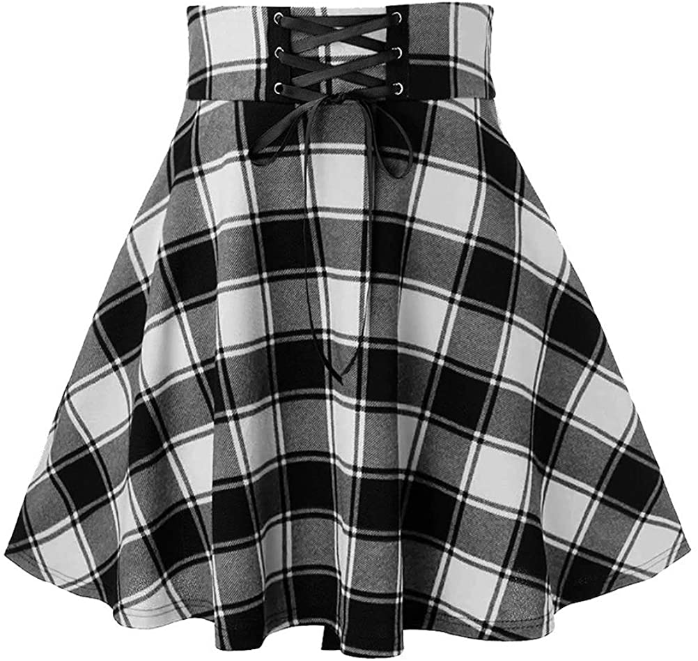 IDEALSANXUN Gothic Plaid Mini Skirts for Womens Kawaii Aline Pleated Short Skater Skirts 