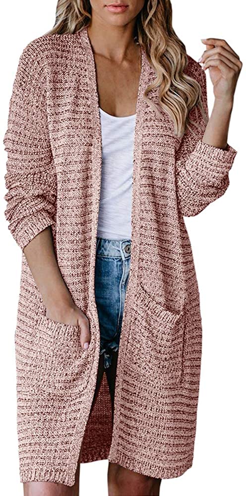 CCBSTS Women's Chunky Knit Cardigans Long Sleeve Open Front Cable Sweaters with Pockets