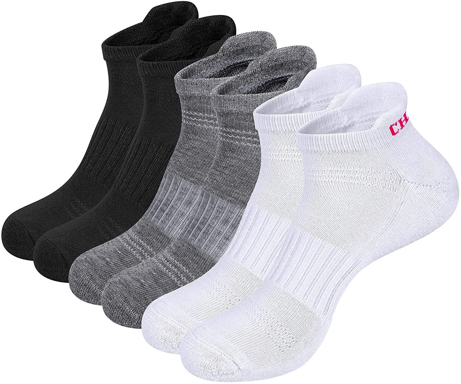 Chalier 6 Pairs Womens Ankle Socks Cushioned Low Cut Cotton Workout Sport Athletic Running Socks Gifts