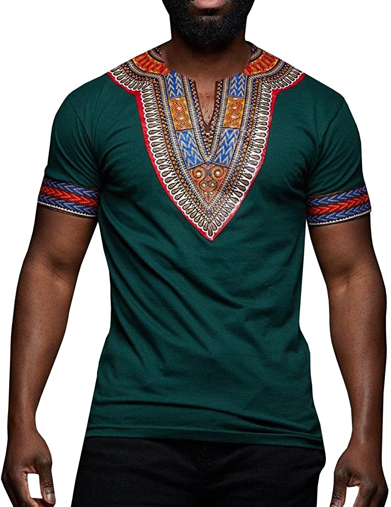 Makkrom Mens African Dashiki T Shirt Tribal Floral Print V Neck Slim Fit  Shirts | eBay
