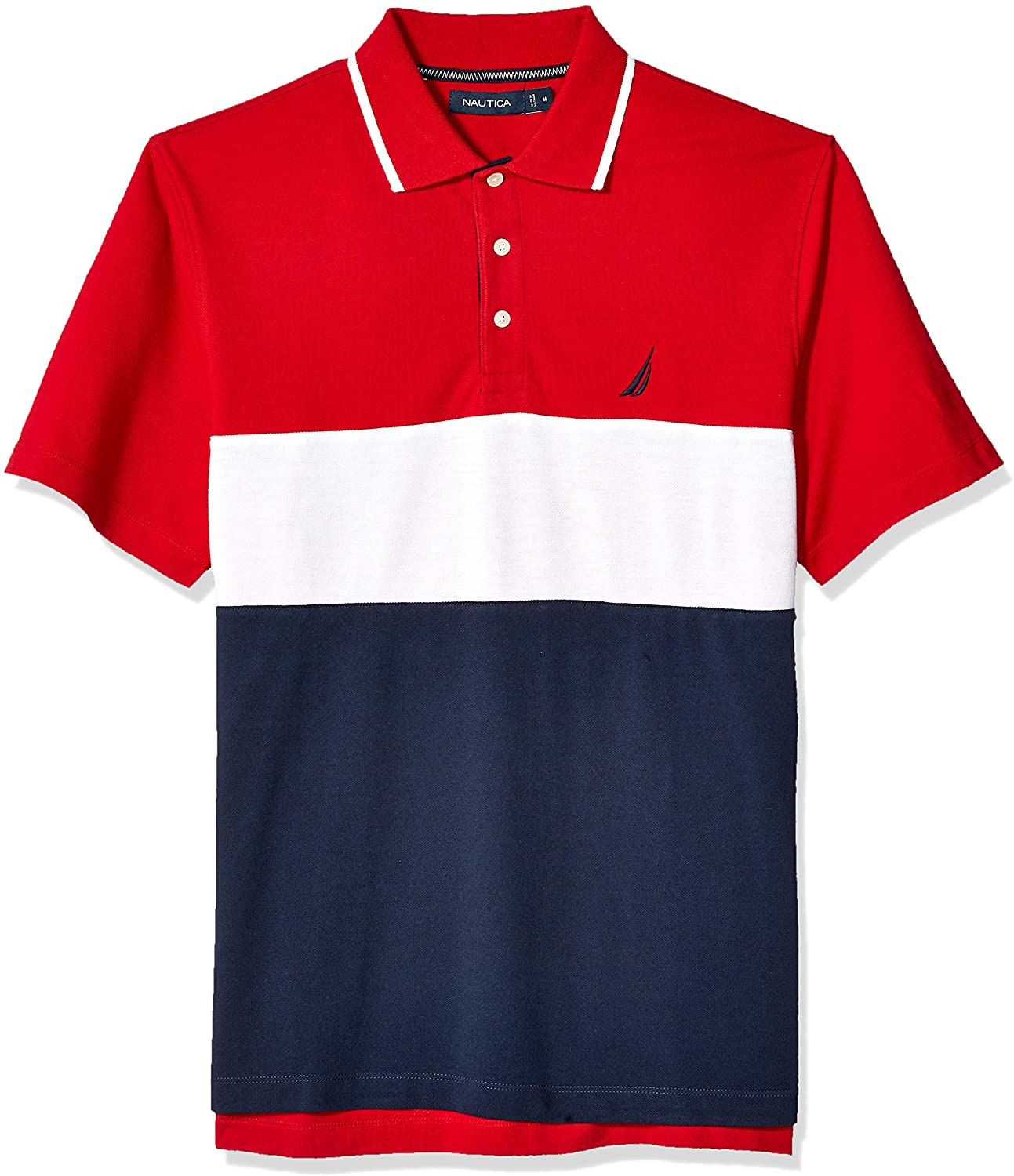 Nautica Men's Short Sleeve 100% Cotton Pique Color Block Polo Shirt 