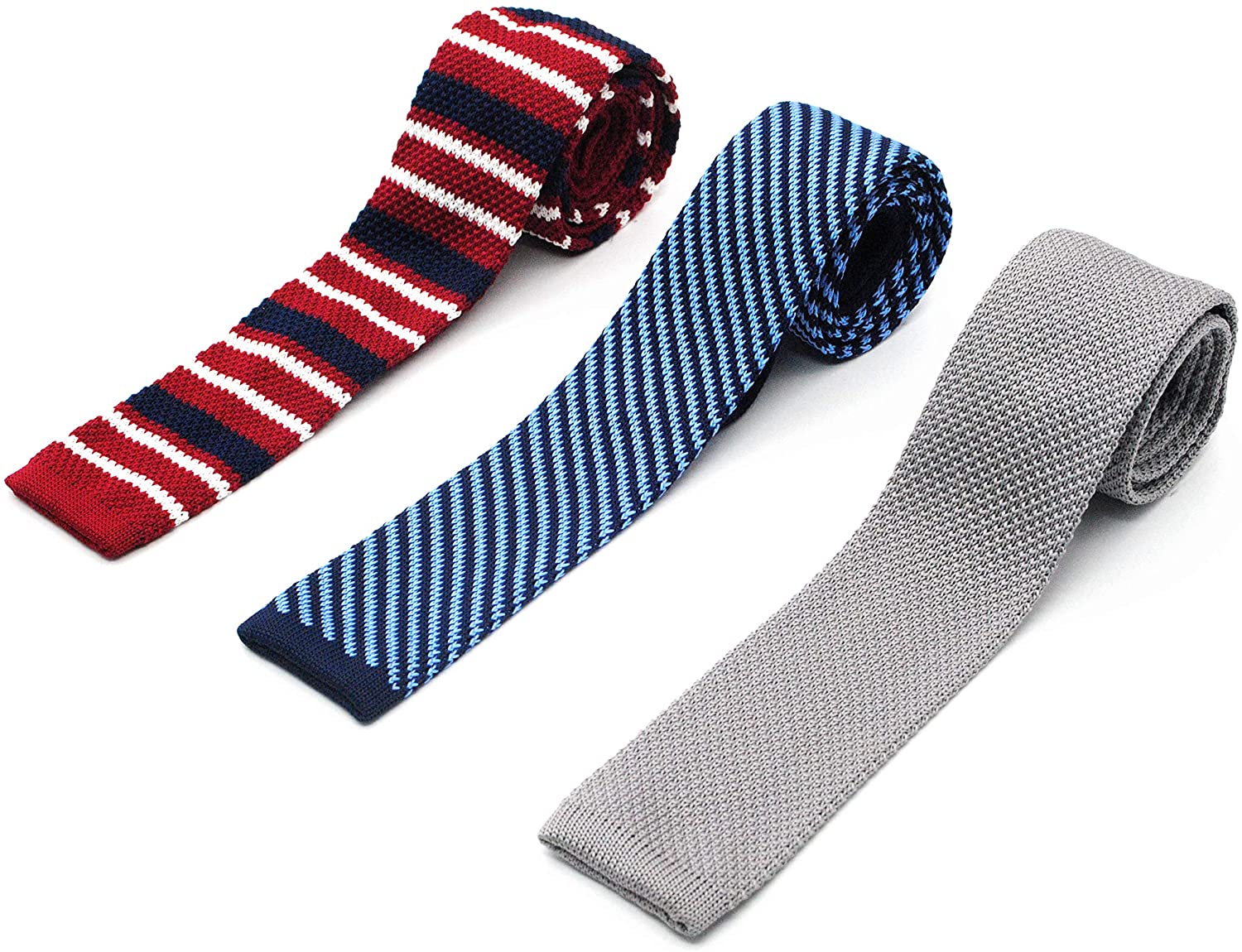 ZENXUS 2.2 Skinny Knit Neckties 3-Pack Flat End Sock Ties Classic for Men