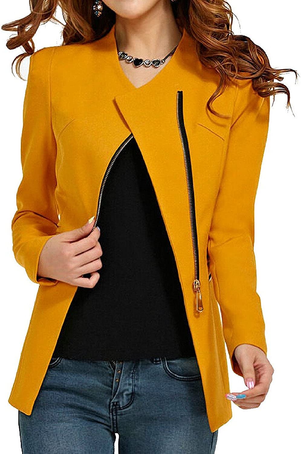 Aro Lora Womens Autumn Oversize Slim Fit Bodycon Zipper Suit Coat Jacket Blazer Outwear 