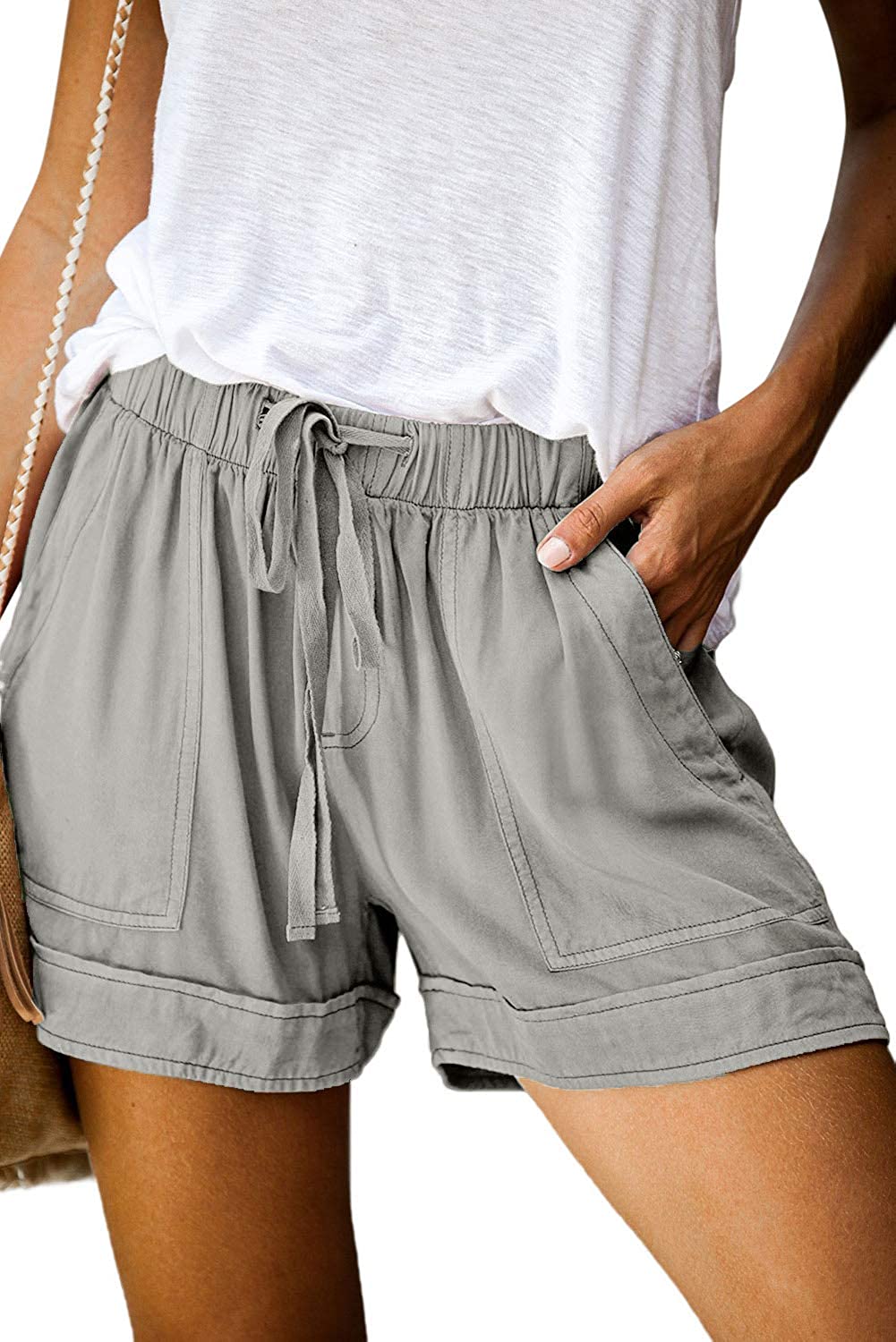 CILKOO Womens Comfy Drawstring Casual Elastic Waist Pocketed Shorts S-XXL