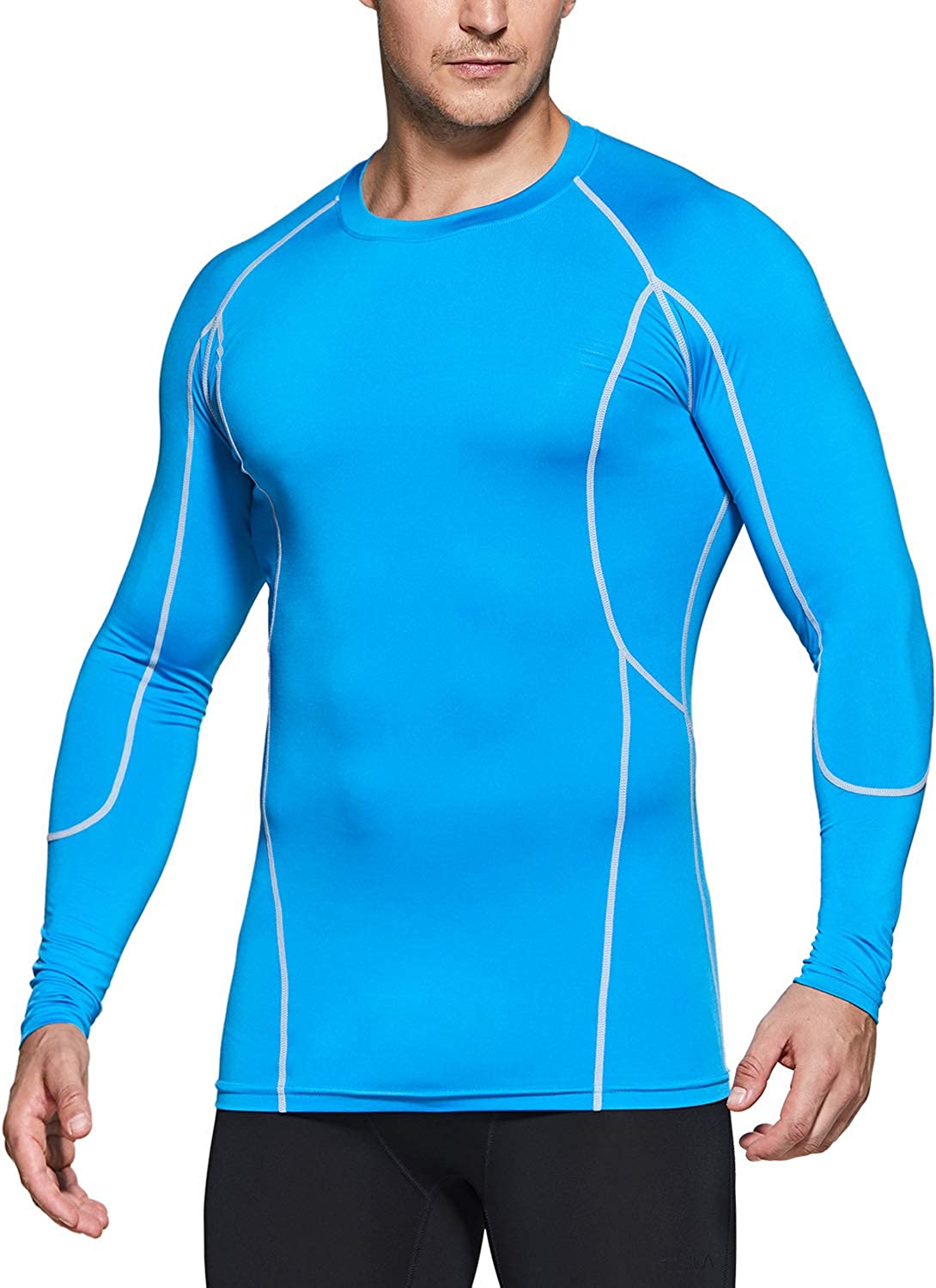 TSLA Mens UPF 50 Long Sleeve Compression Shirts, Athletic Workout Shirt, Water Sports Rash Guard, Hyper Control Maui, Large