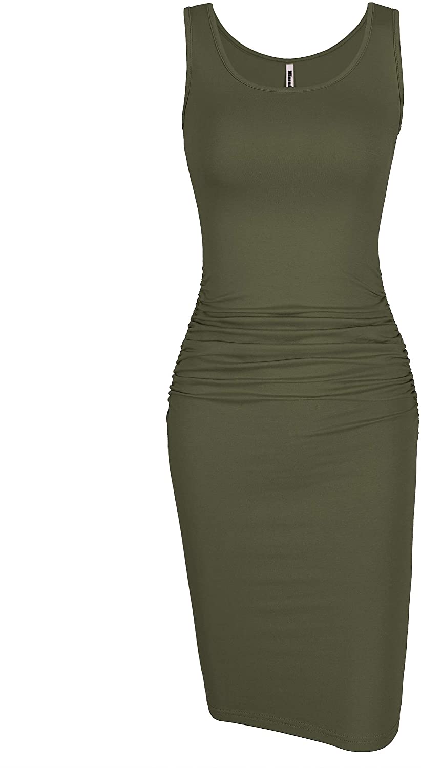 Missufe Women's Sleeveless Tank Ruched Casual Knee Length Bodycon Sundress  Basic | eBay