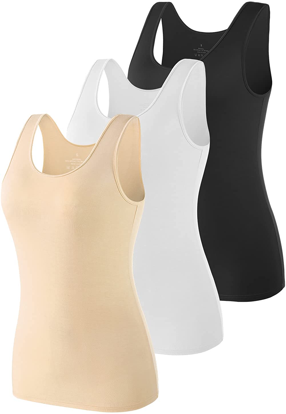AMVELOP Basic Tank Top for Women Undershirts Sleeveless Layering Tank Top  2-4 Pack Black Gray White Pink S at  Women's Clothing store