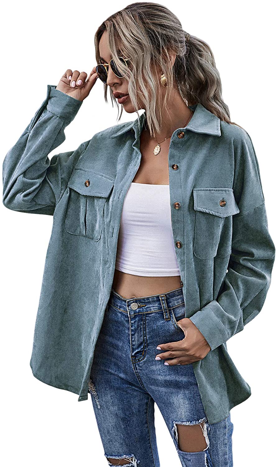 Online store Free Fast Delivery MakeMeChic Women's Corduroy Shacket ...