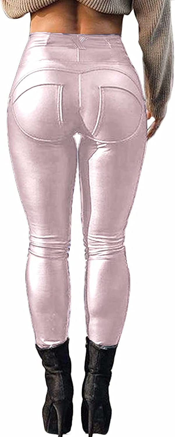 Kotii Women's Soft Fleece Lined Faux Leather Leggings Butt Lifting