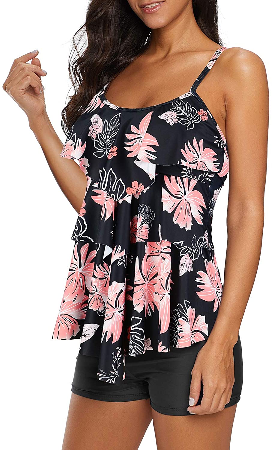 Zando Women Floral Tankini Tummy Control Swimwear Tank Top Retro