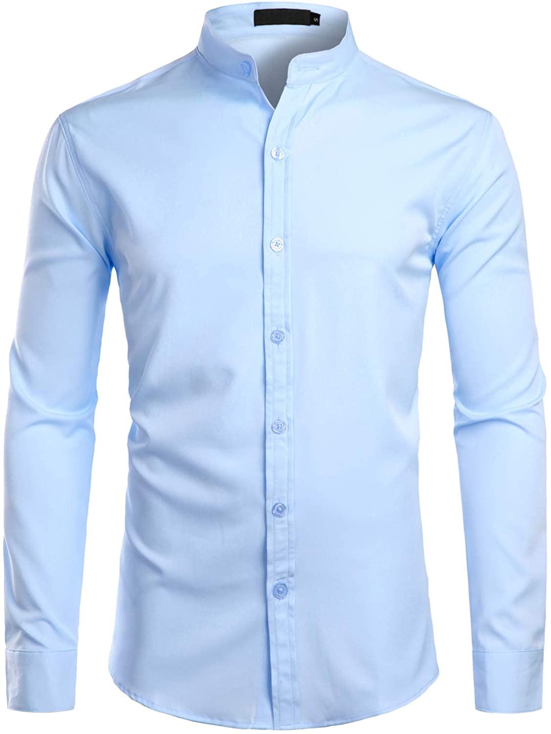 ZEROYAA Mens Hipster Solid Slim Fit Long Sleeve Mandarin Collar Dress Shirts