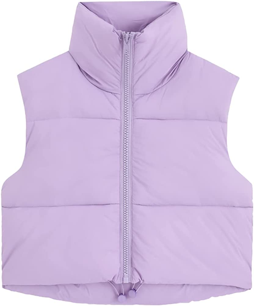 Fuinloth Women's Padded Vest, High Stand Collar Lightweight Zip Crop Puffer  Gilet at  Women's Coats Shop