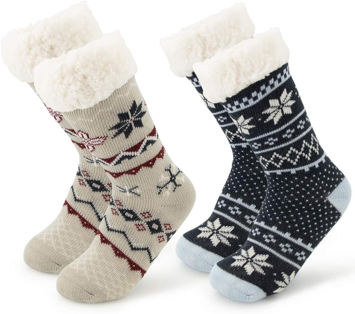 DG Hill Treehouse Knit (2 Pack) Womens Thick Knit Sherpa Fleece Lined  Thermal Fuzzy Slipper Socks with Grippers : : Clothing, Shoes 