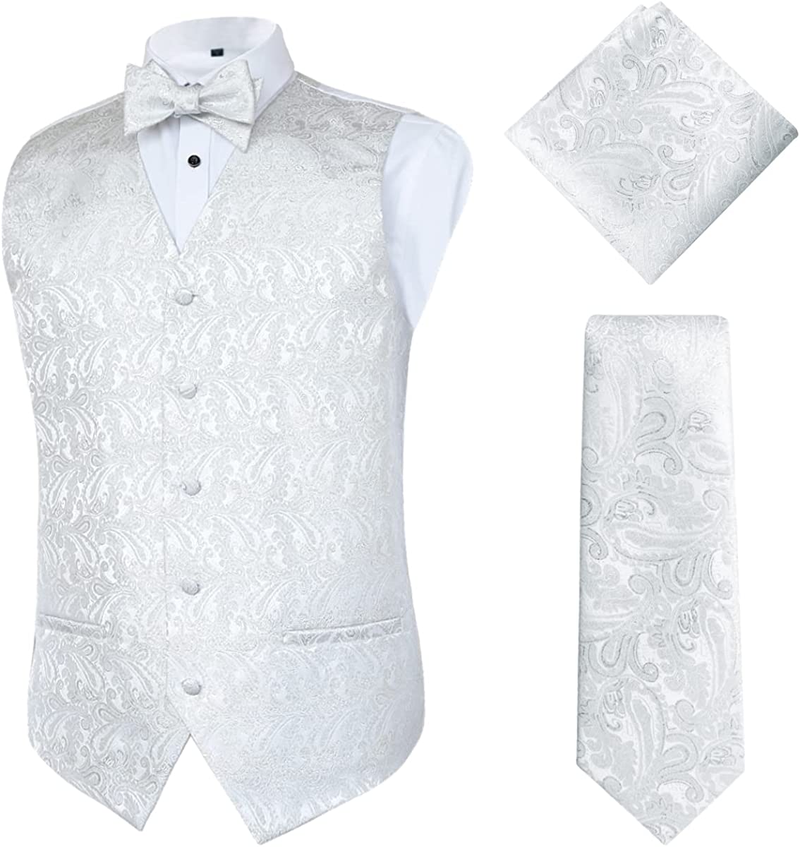Alizeal Mens Classic 5 Pcs Paisley Jacquard Waistcoat Suit Vest Set 