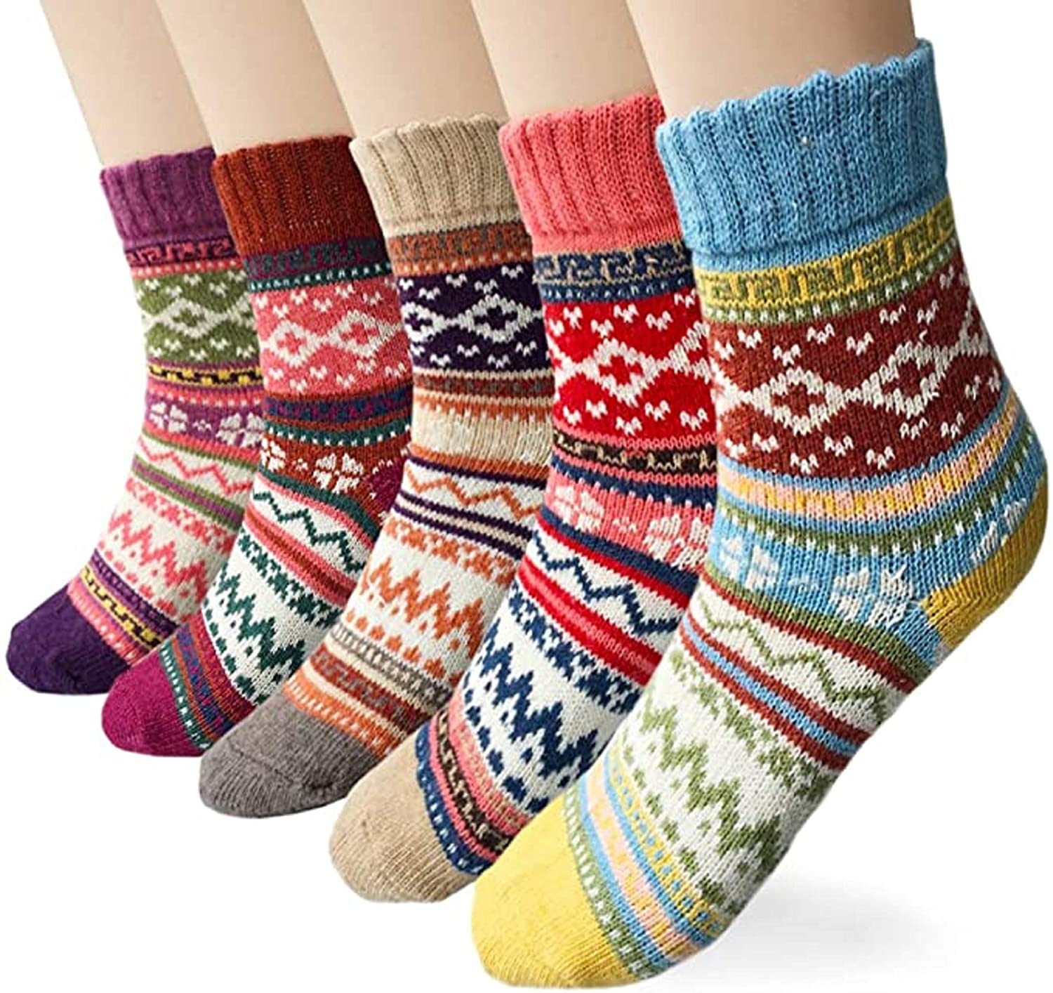 Macochoi Women’s Vintage Style Wool Thick Warm Socks Winter Socks for Womens（5 Pairs） 