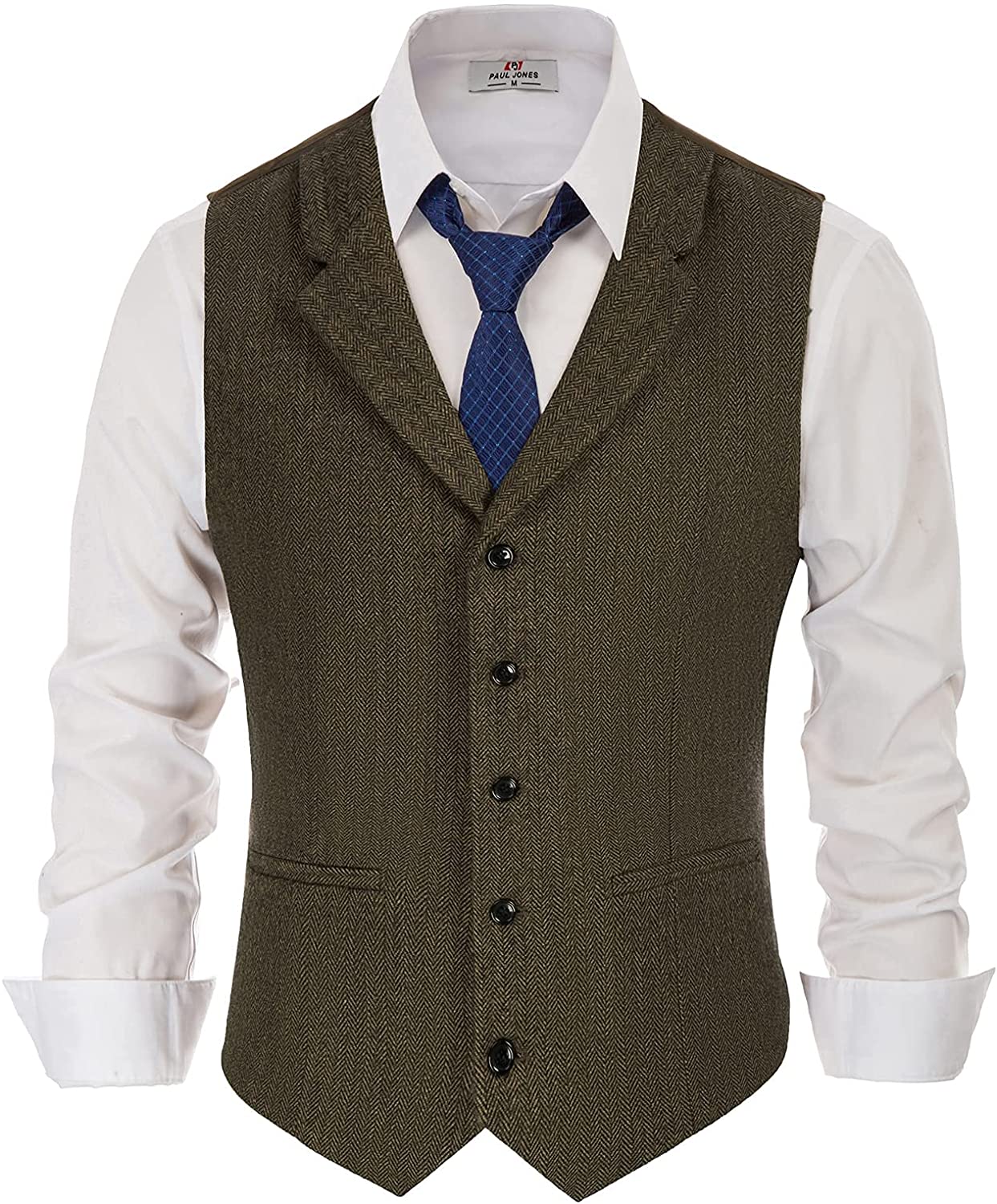 Mens Herringbone Tweed Dress Vest British Slim Fit Notch Lapel ...