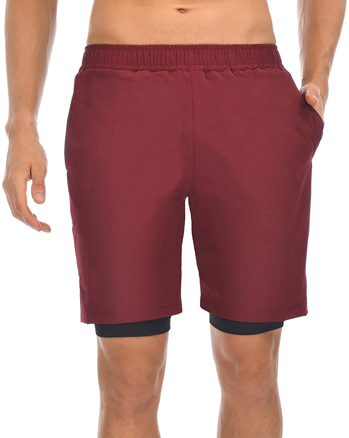 AITLGINVEN Mens 2-in-1 Running Shorts Sports Athletic Short with Zipper Pockets