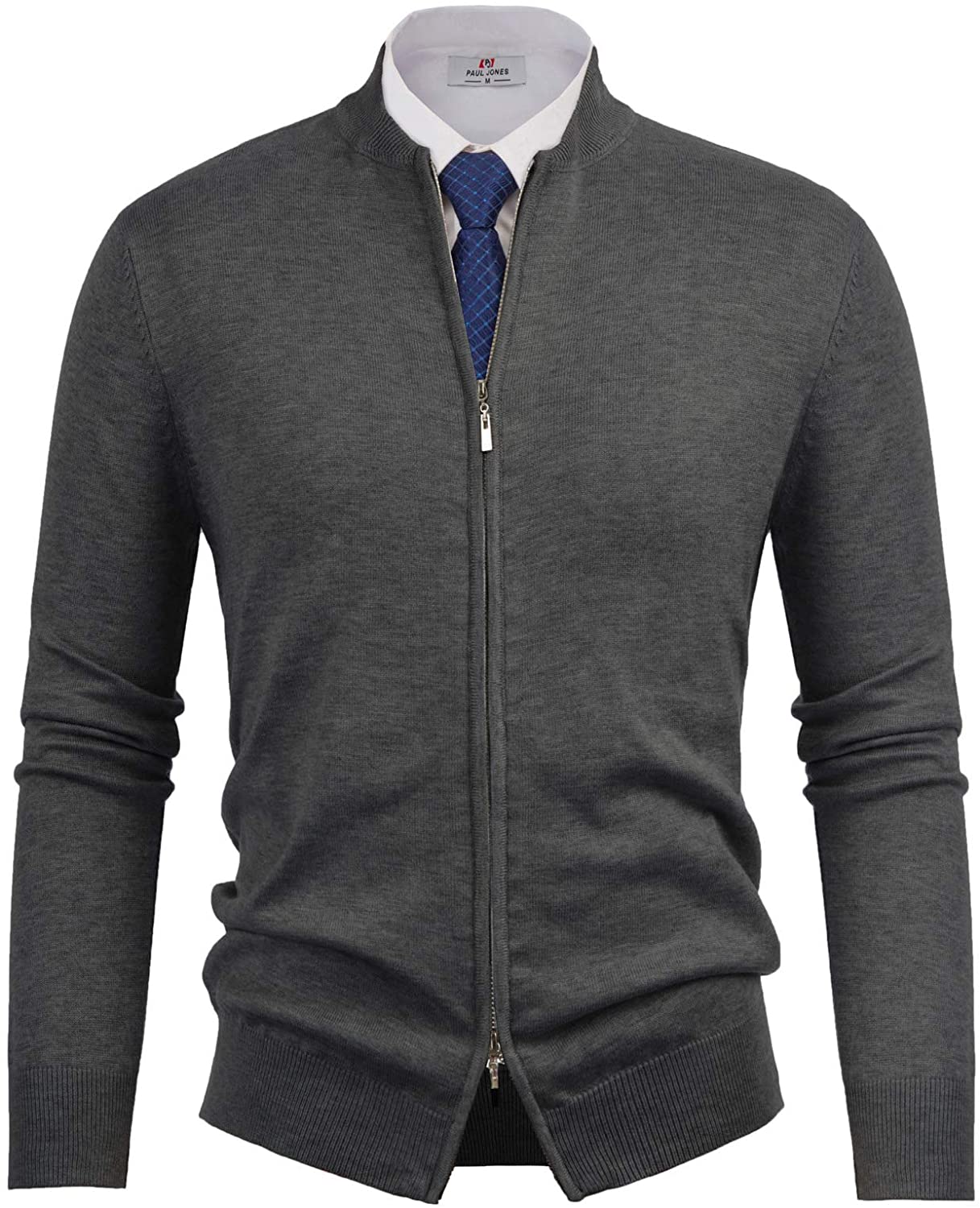 PJ PAUL JONES Mens Casual Full-Zip Cardingan Sweater Stand Collar Long ...