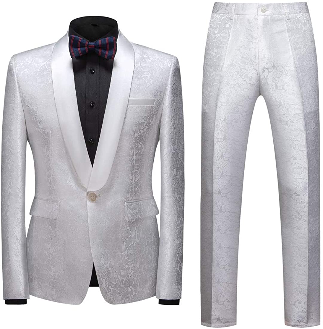 MOGU Mens Slim Fit Suit 2 Piece Tuxedo for Daily Business Wedding Party Suit Jacket + Pants 
