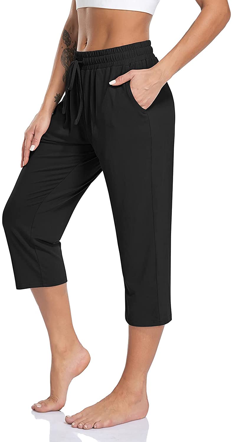 TARSE Women's Capri Yoga Pants Loose Soft Drawstring Workout Sweatpants ...