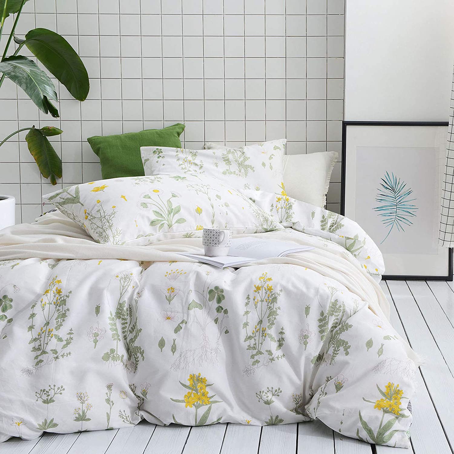 Details about   Wake In Cloud 100% Cotton Fabric with Soft Microfiber Botanical Comforter Set 