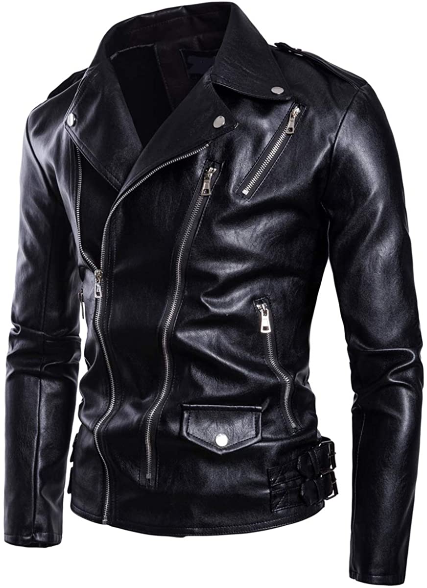 AOWOFS Men's Faux Leather Jacket Motorcycle Lapel Bomber Punk Irregular ...