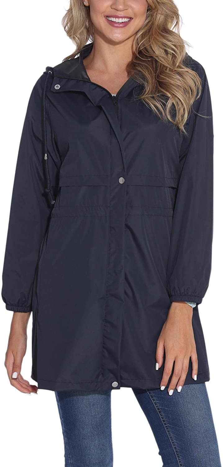 GUANYY Rain Jacket Women Waterproof Hooded Raincoat Active Outdoor Windbreaker Trench Coat