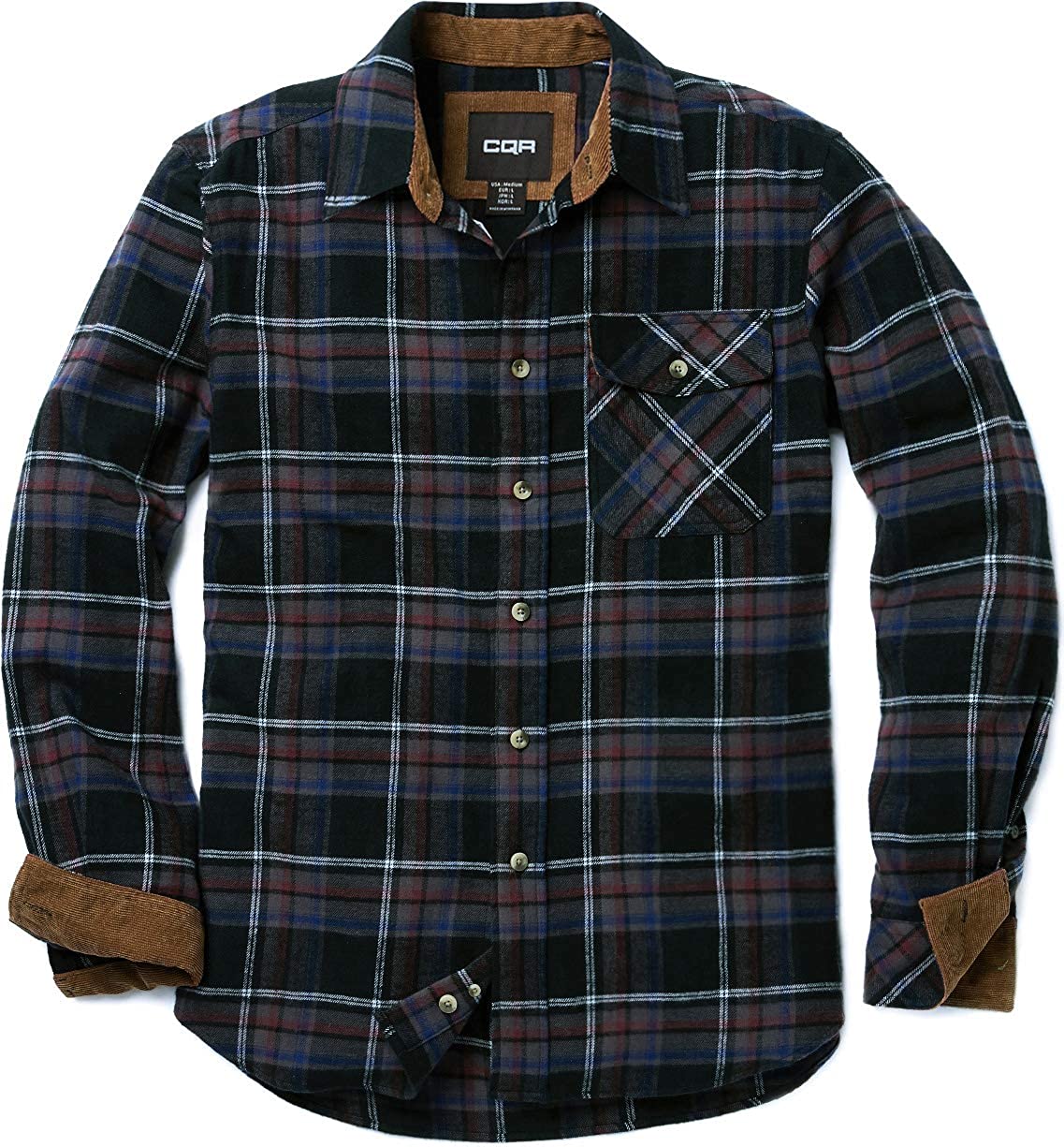 CQR Men's Twill All Cotton Flannel Lined Shirt Jacket, Soft Brushed Outdoor  Shirt Jacket