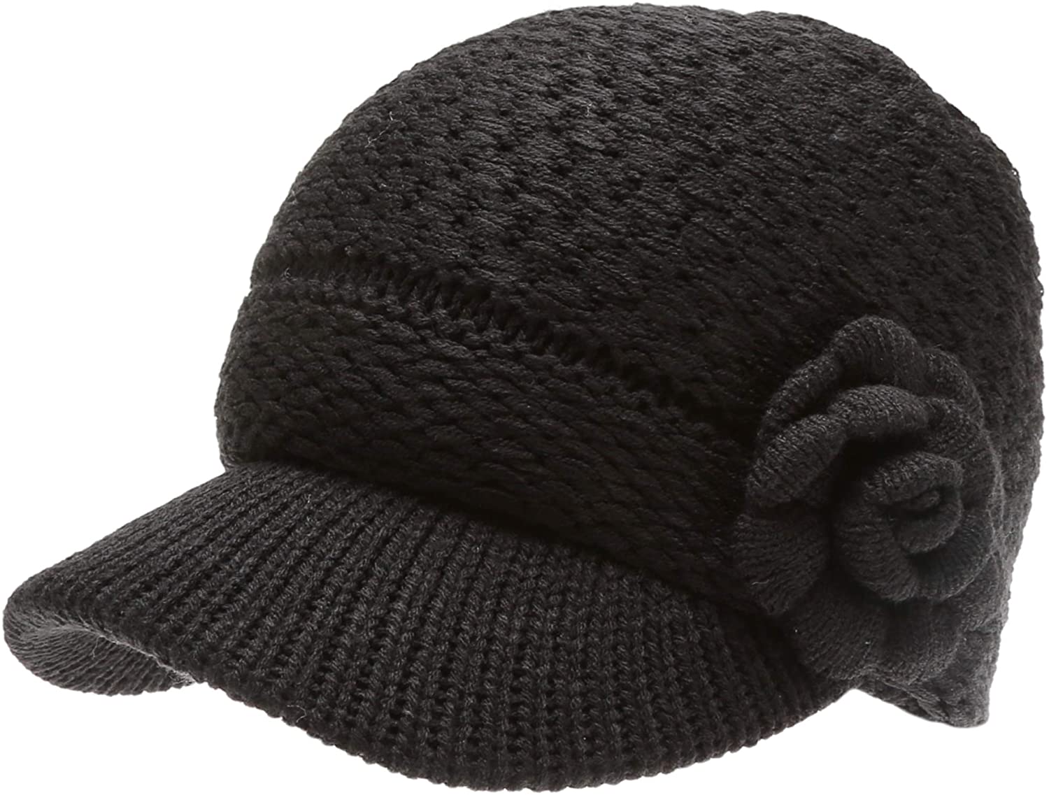 MIRMARU Women’s Knitted Newsboy Hat Double Layer Visor Beanie Cap with Soft Warm Fleece Lining 
