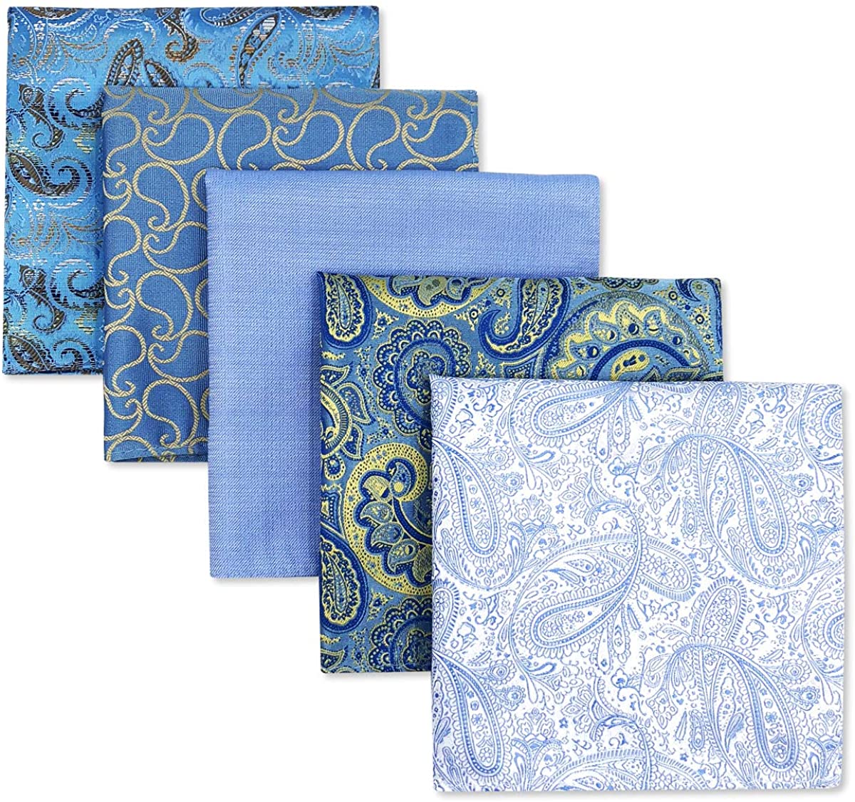 SHLAX&WING 5 Pieces Assorted Mens Silk Pocket Square Handkerchiefs Set Lot 
