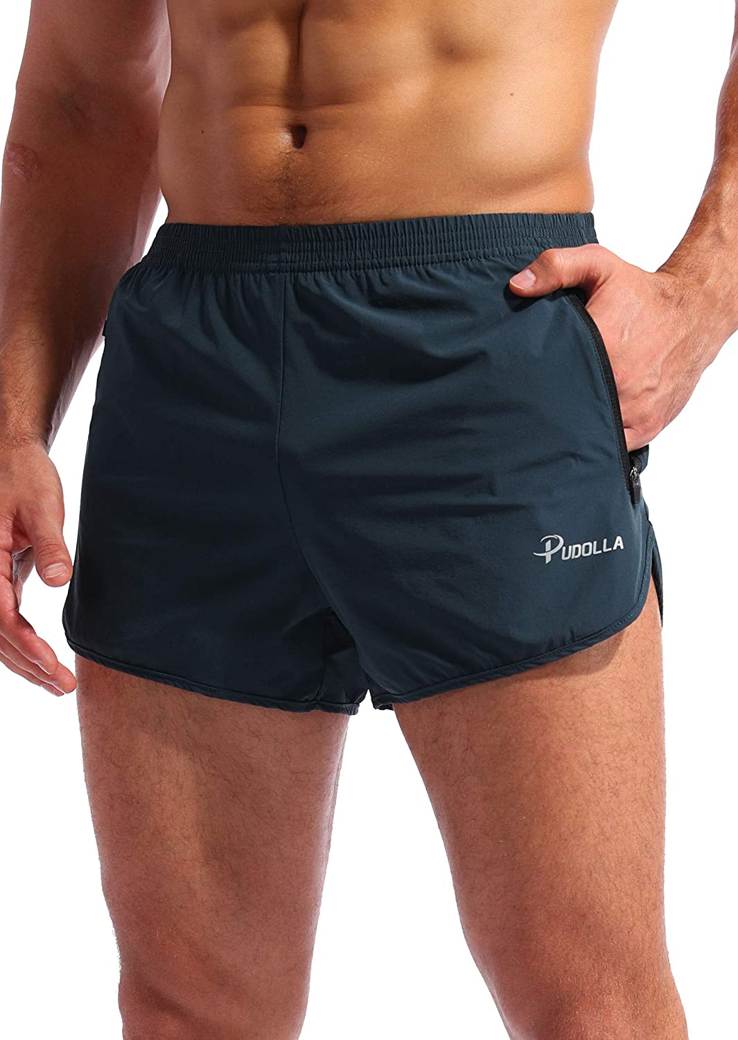 Pudolla Men S Running Shorts 3 Inch Quick Dry Gym Athletic Workout Shorts For Men With Zipper
